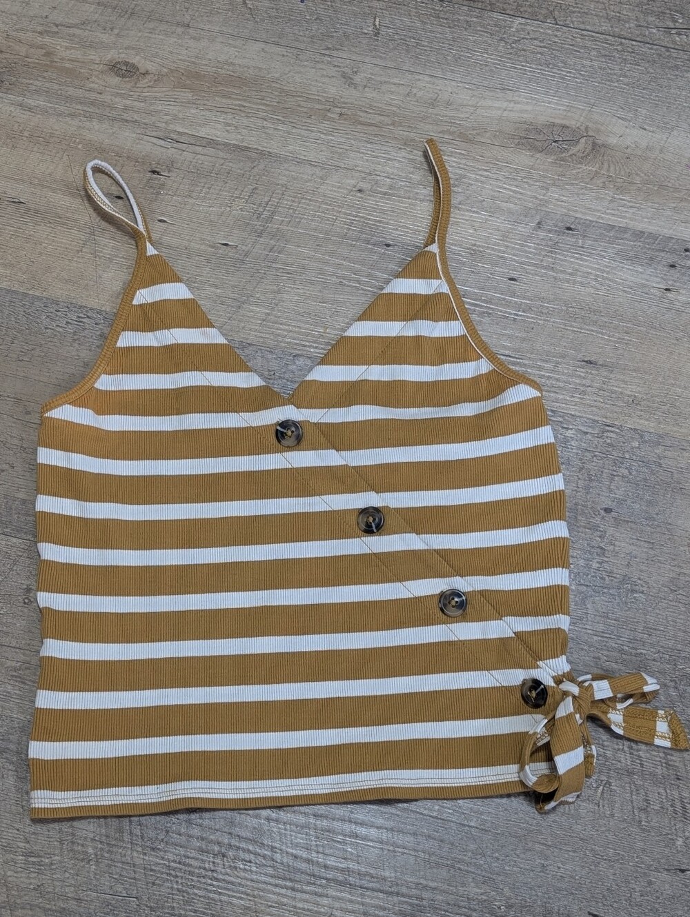 Summer American Eagle White + Yellow Striped Crop Tank Top. Size Medium